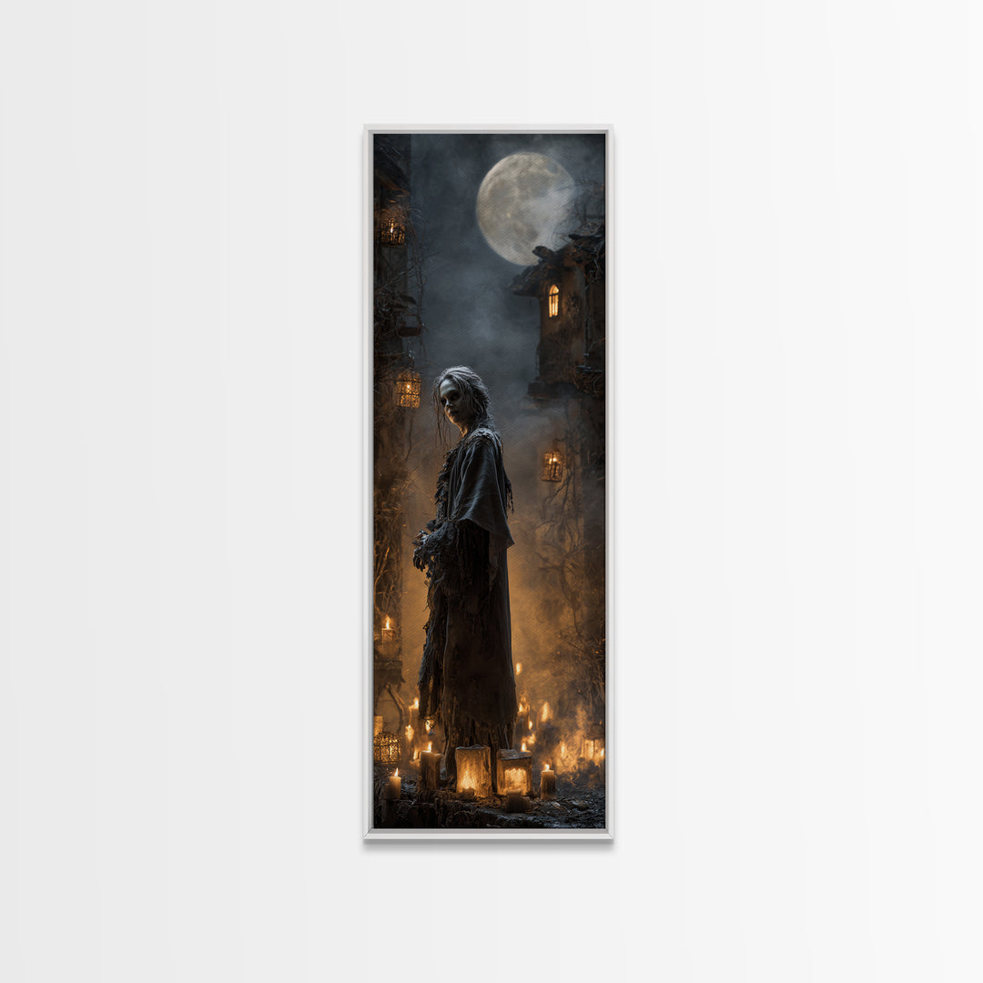 The Ash-Covered Oracle, Tall Narrow Wall Art, Macabre Wall Art, Framed Canvas Print, Halloween Wall Decor, Gothic Home Decor