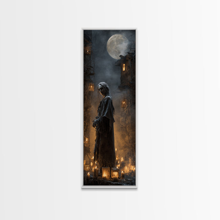 The Ash-Covered Oracle, Tall Narrow Wall Art, Macabre Wall Art, Framed Canvas Print, Halloween Wall Decor, Gothic Home Decor