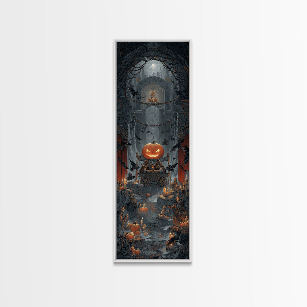 The Pumpkin-Headed Tea Merchant, Tall Narrow Wall Art, Spooky Home Decor, Canvas Print, Halloween Wall Decor, Gothic Home Decor