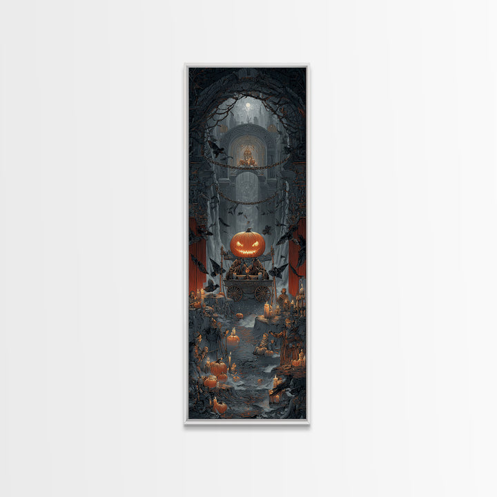 The Pumpkin-Headed Tea Merchant, Tall Narrow Wall Art, Spooky Home Decor, Canvas Print, Halloween Wall Decor, Gothic Home Decor
