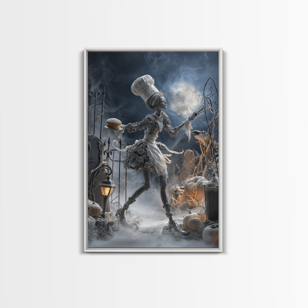 The Ghost Bakery, Vertical Wall Art, Haunted Gothic Art, Framed Canvas Print, Halloween Wall Decor, Gothic Home Decor, Statement Wall Art