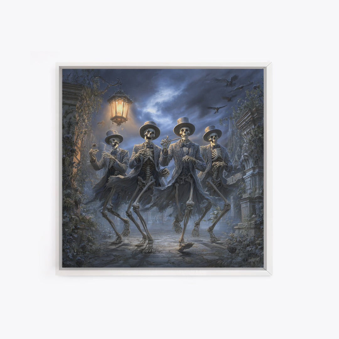 The Skeleton Barbershop Quartet, Square Wall Art, Gothic Horror Wall Art, Framed Canvas Print, Halloween Wall Decor, Gothic Home Decor