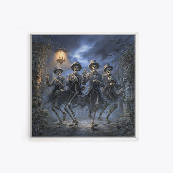 The Skeleton Barbershop Quartet, Square Wall Art, Gothic Horror Wall Art, Framed Canvas Print, Halloween Wall Decor, Gothic Home Decor