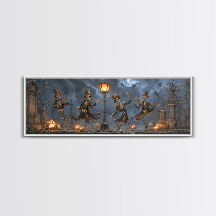 The Skeleton Barbershop Quartet, Extra Wide Wall Art, Gothic Horror Wall Art, Framed Canvas Print, Halloween Wall Decor, Gothic Home Decor