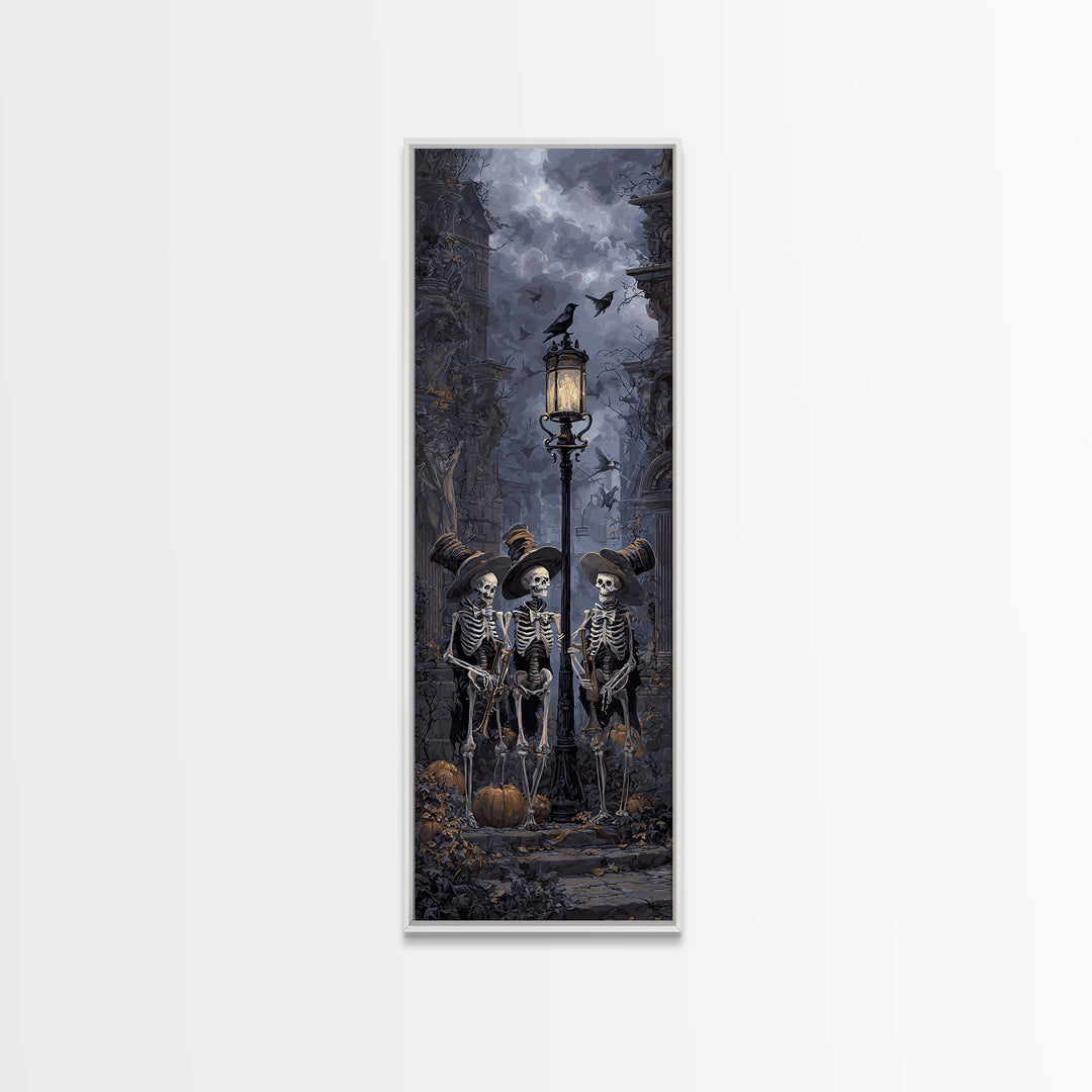 The Skeleton Barbershop Quartet, Tall Narrow Wall Art, Spooky Home Decor, Canvas Print, Halloween Wall Decor, Gothic Home Decor