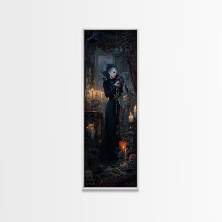The Vampire Florist, Tall Narrow Wall Art, Spooky Home Decor, Canvas Print, Halloween Wall Decor, Gothic Home Decor, Macabre Wall Art