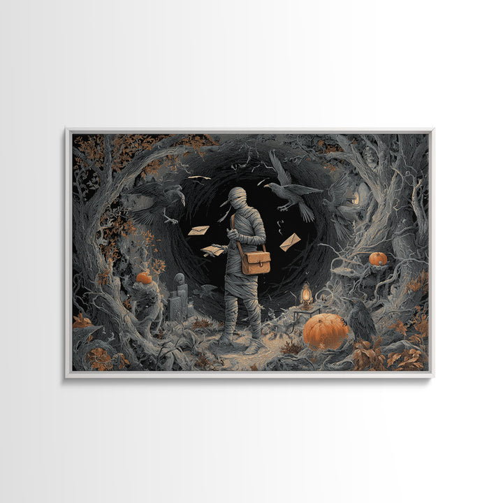 The Mummy Mail Carrier, Landscape Wall Art, Haunted Gothic Art, Framed Canvas Print, Halloween Wall Decor, Gothic Home Decor
