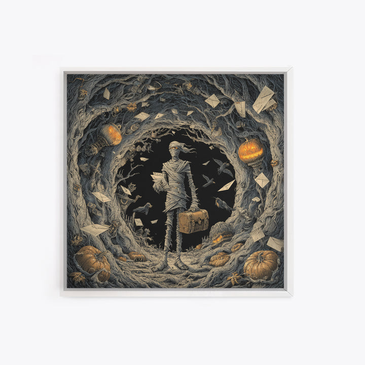 The Mummy Mail Carrier, Square Wall Art, Dark Fantasy Wall Art, Canvas Print, Halloween Wall Decor, Gothic Home Decor, Spooky Wall Decor