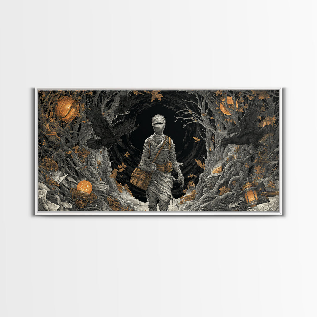 The Mummy Mail Carrier, Wide Panoramic Art, Dark Fantasy Wall Art, Canvas Print, Halloween Wall Decor, Gothic Home Decor, Spooky Wall Decor