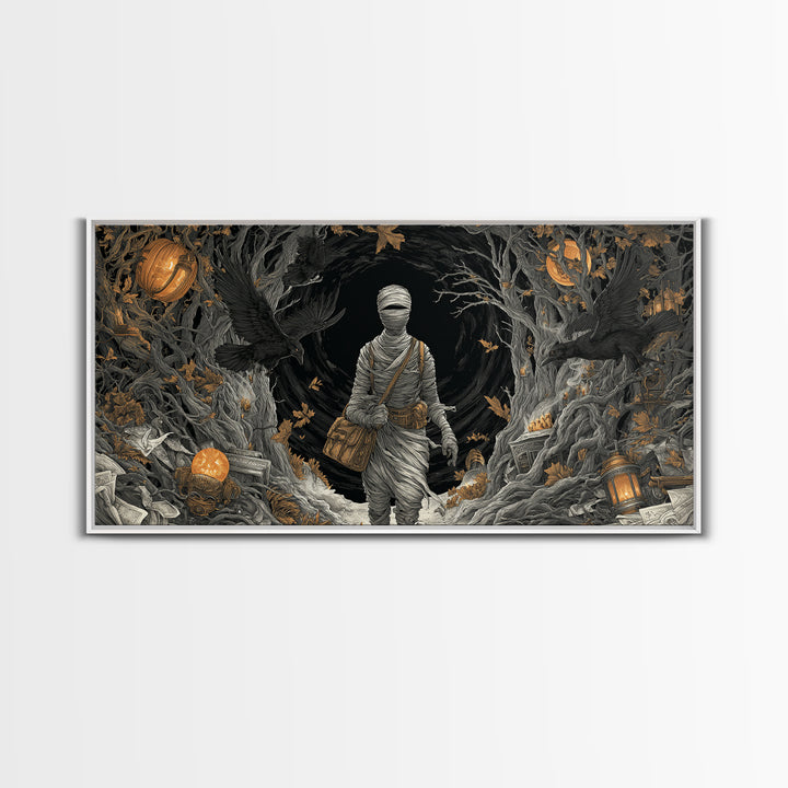 The Mummy Mail Carrier, Wide Panoramic Art, Dark Fantasy Wall Art, Canvas Print, Halloween Wall Decor, Gothic Home Decor, Spooky Wall Decor