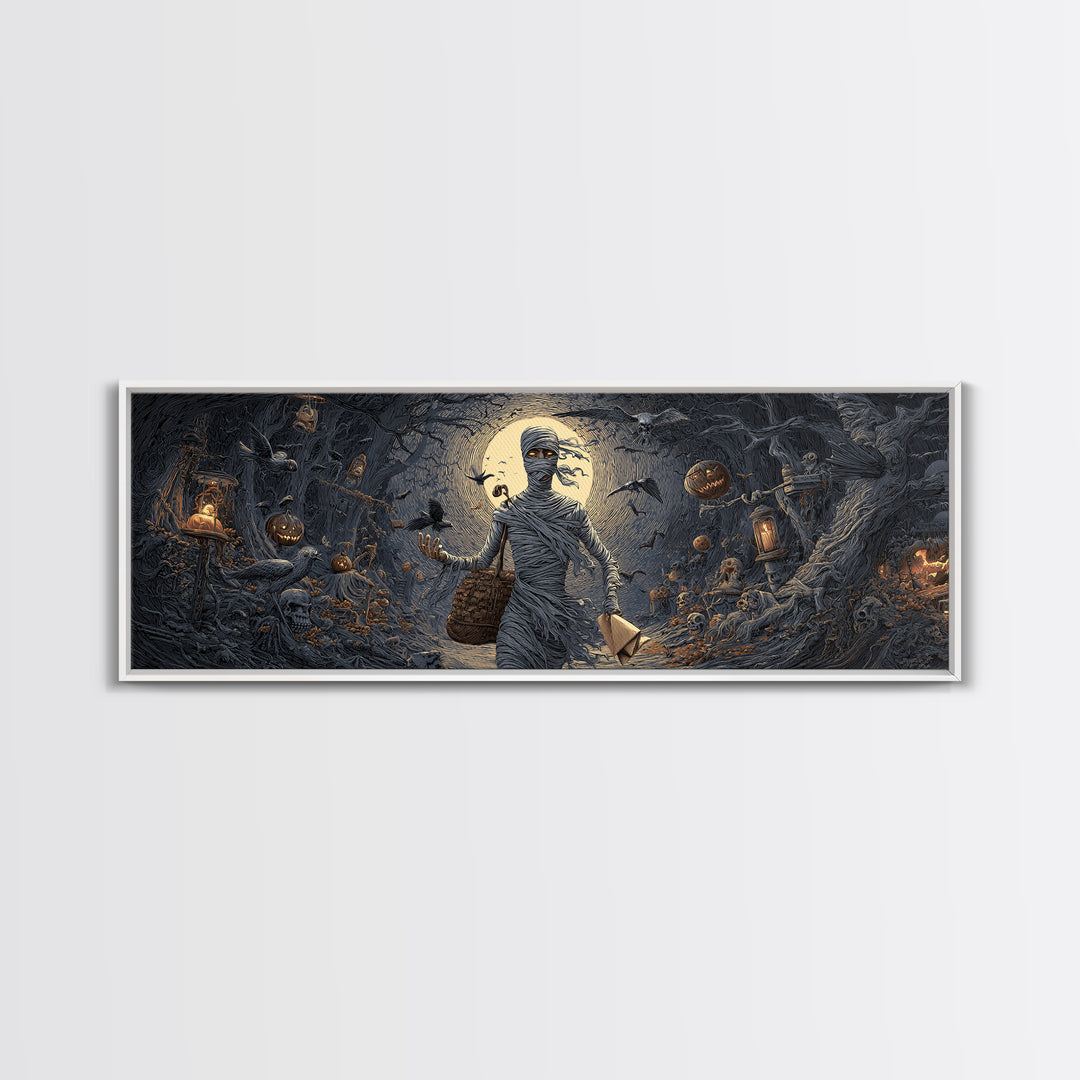 The Mummy Mail Carrier, Extra Wide Wall Art, Haunted Gothic Art, Framed Canvas Print, Halloween Wall Decor, Gothic Home Decor