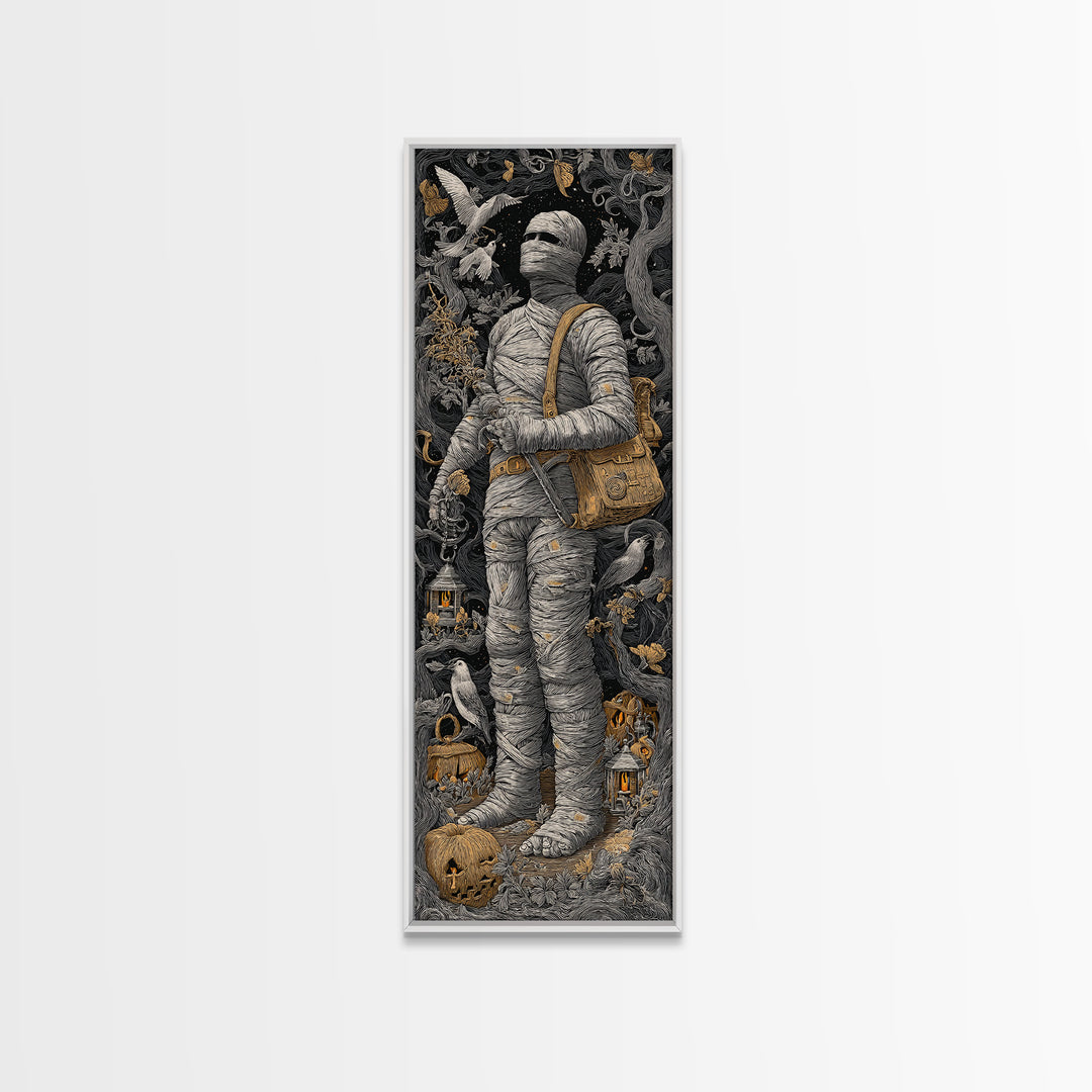 The Mummy Mail Carrier, Tall Narrow Wall Art, Dark Halloween Decor, Canvas Print, Halloween Wall Decor, Gothic Home Decor, Macabre Wall Art