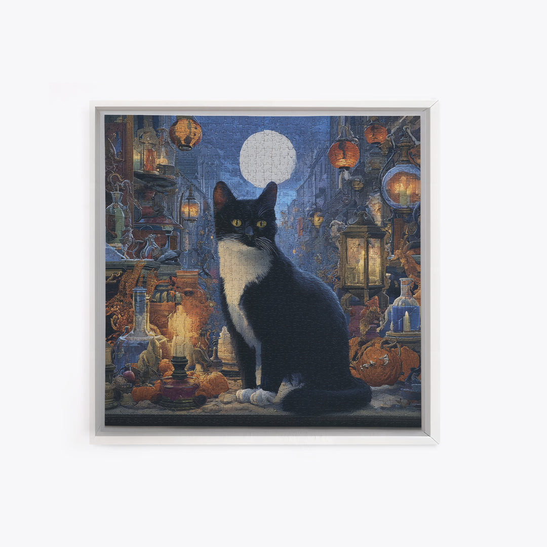 The Witch'S Cat Cafe, Square Wall Art, Haunted Gothic Art, Framed Canvas Print, Halloween Wall Decor, Gothic Home Decor, Dark Fantasy Art
