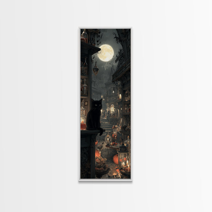 The Witch'S Cat Cafe, Tall Narrow Wall Art, Dark Fantasy Wall Art, Canvas Print, Halloween Wall Decor, Gothic Home Decor, Dark Fantasy Art