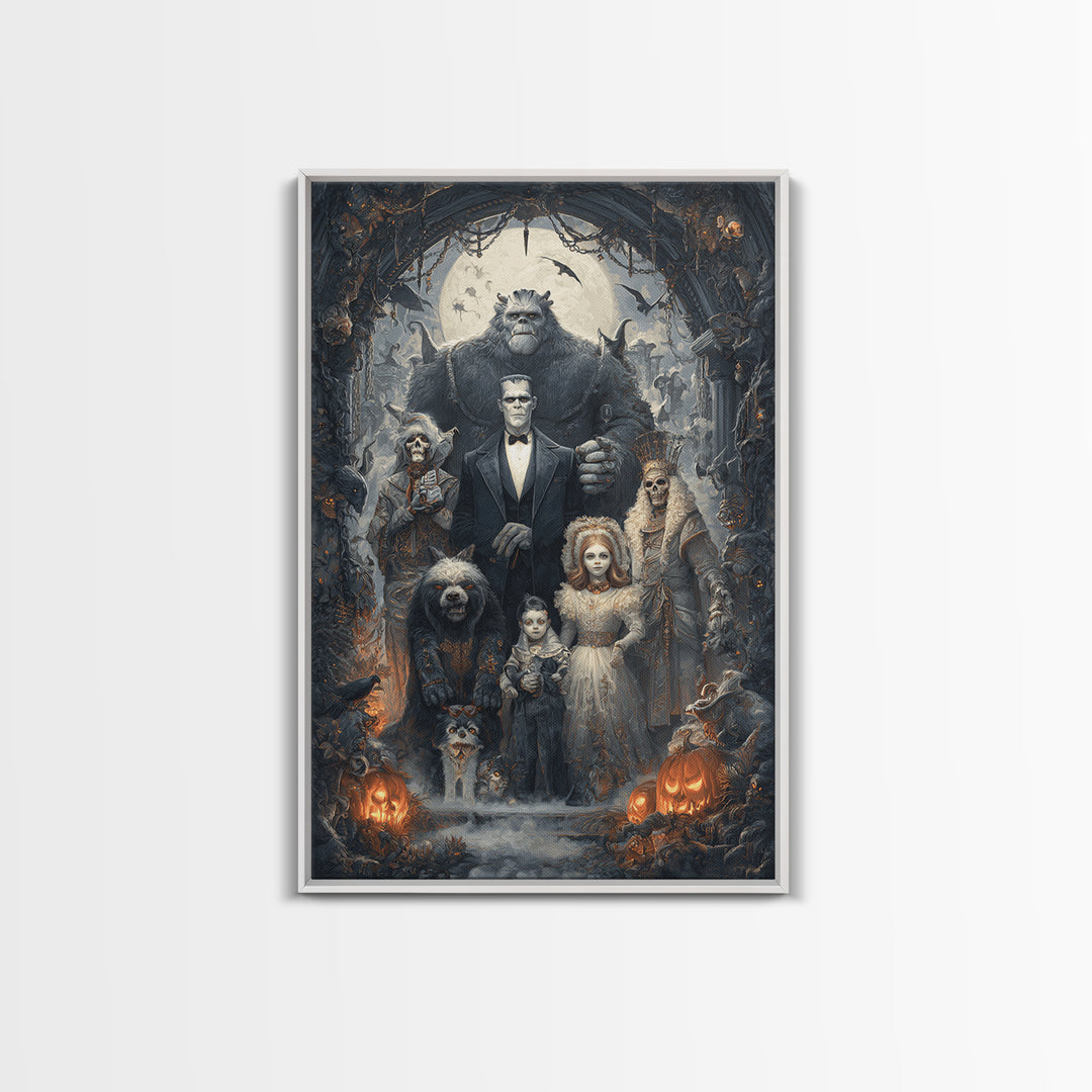 The Monster Family Portrait, Vertical Wall Art, Dark Fantasy Wall Art, Canvas Print, Halloween Wall Decor, Gothic Home Decor