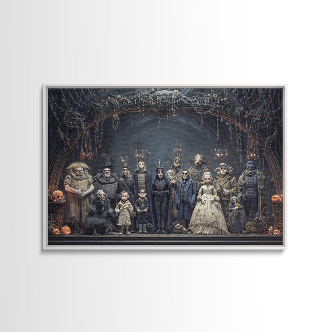 The Monster Family Portrait, Landscape Wall Art, Haunted Gothic Art, Framed Canvas Print, Halloween Wall Decor, Gothic Home Decor
