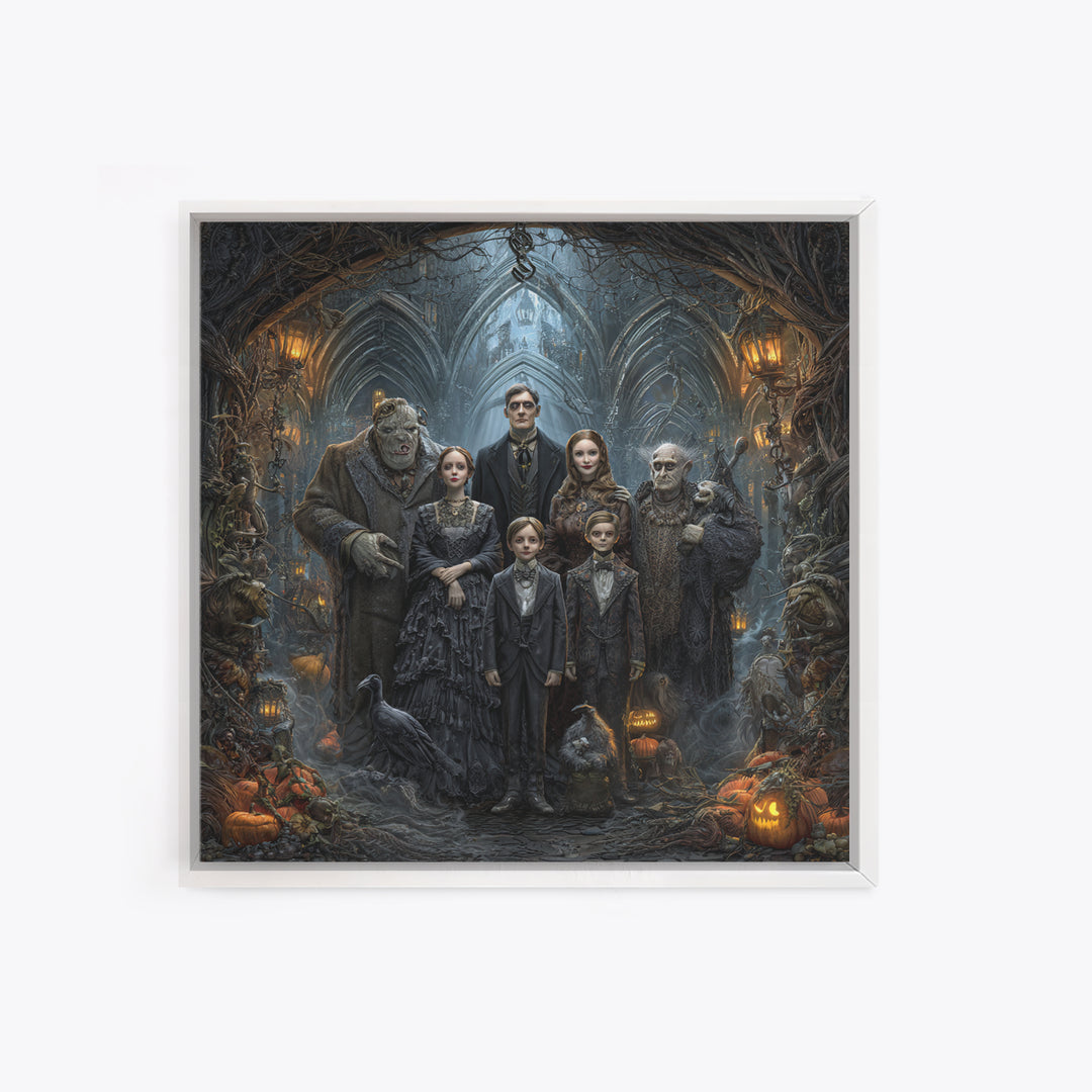The Monster Family Portrait, Square Wall Art, Gothic Horror Wall Art, Framed Canvas Print, Halloween Wall Decor, Gothic Home Decor