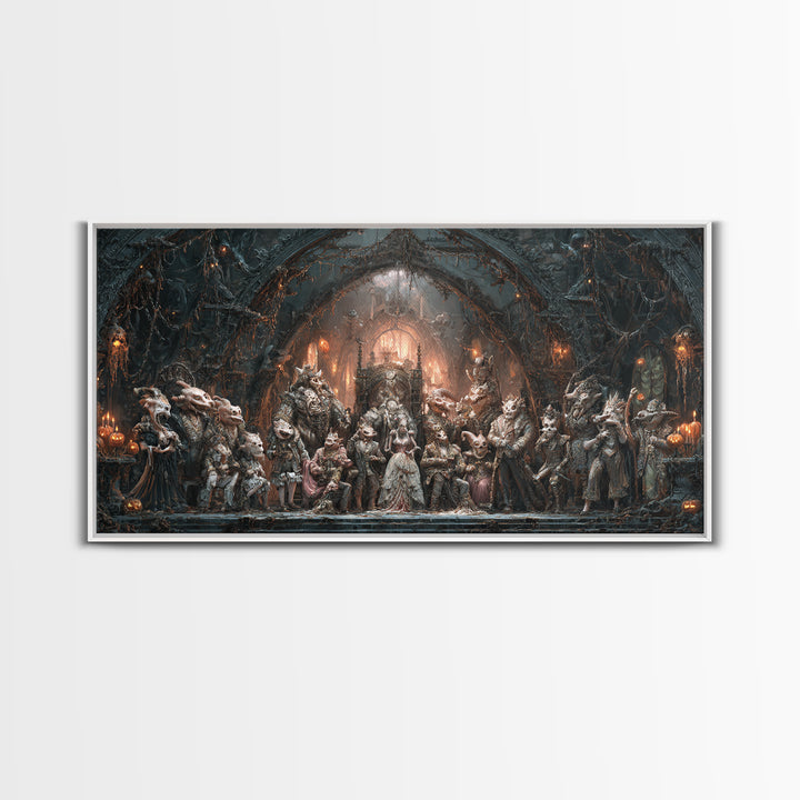 The Monster Family Portrait, Wide Panoramic Art, Haunted Gothic Art, Framed Canvas Print, Halloween Wall Decor, Gothic Home Decor
