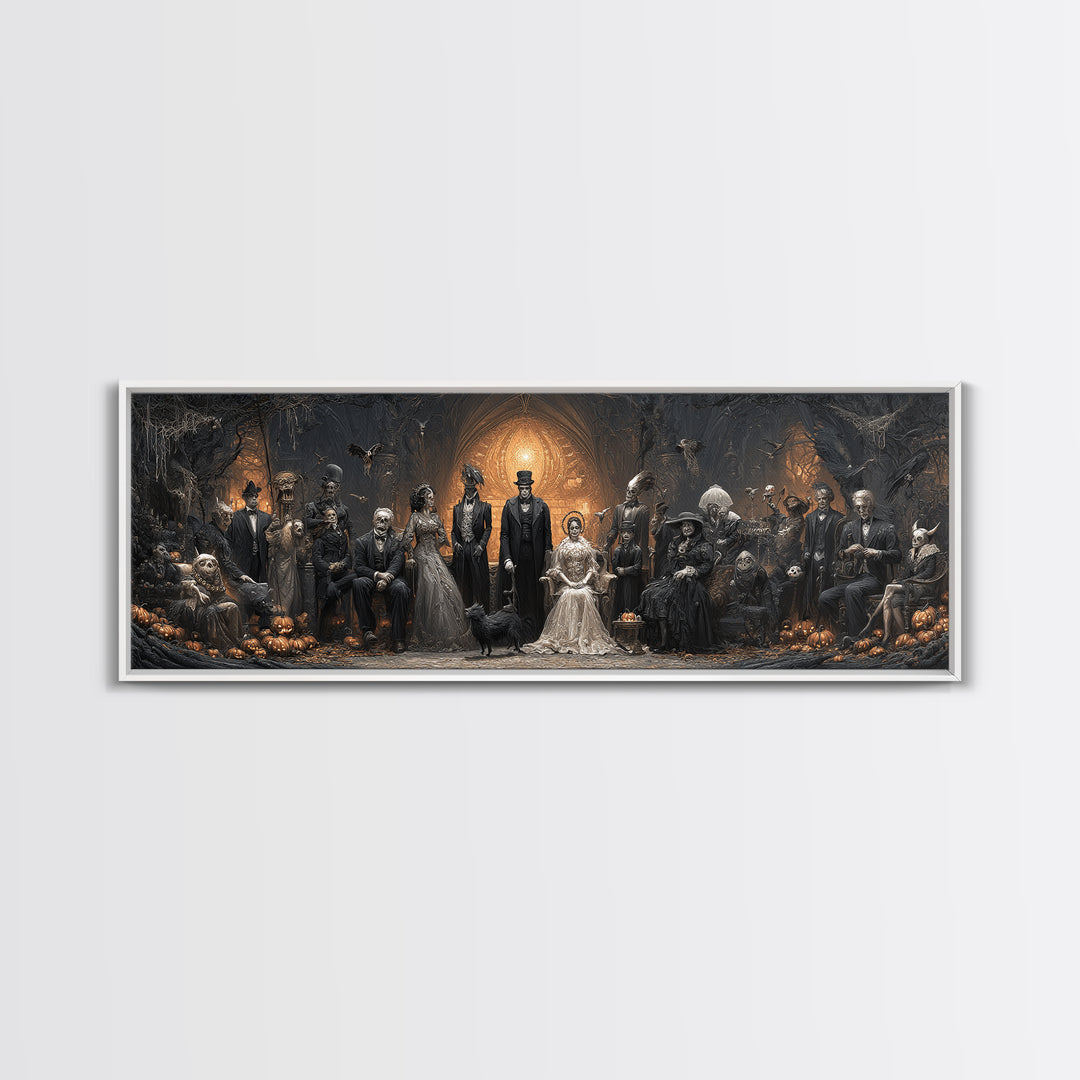 The Monster Family Portrait, Extra Wide Wall Art, Haunted Gothic Art, Framed Canvas Print, Halloween Wall Decor, Gothic Home Decor