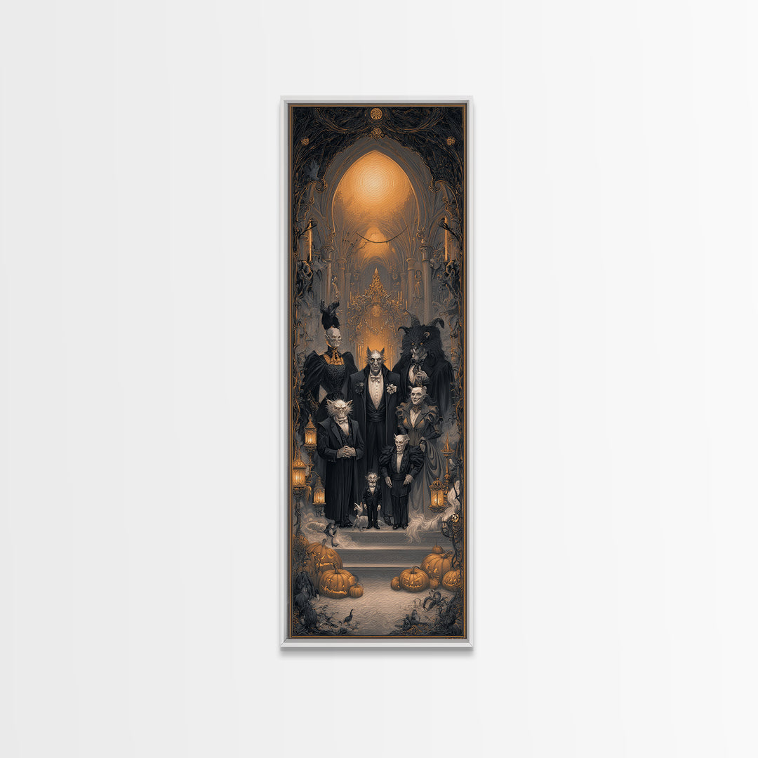 The Monster Family Portrait, Tall Narrow Wall Art, Spooky Home Decor, Canvas Print, Halloween Wall Decor, Gothic Home Decor