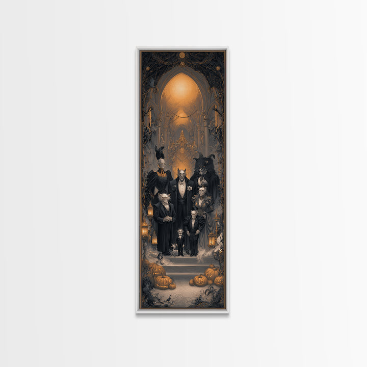 The Monster Family Portrait, Tall Narrow Wall Art, Spooky Home Decor, Canvas Print, Halloween Wall Decor, Gothic Home Decor
