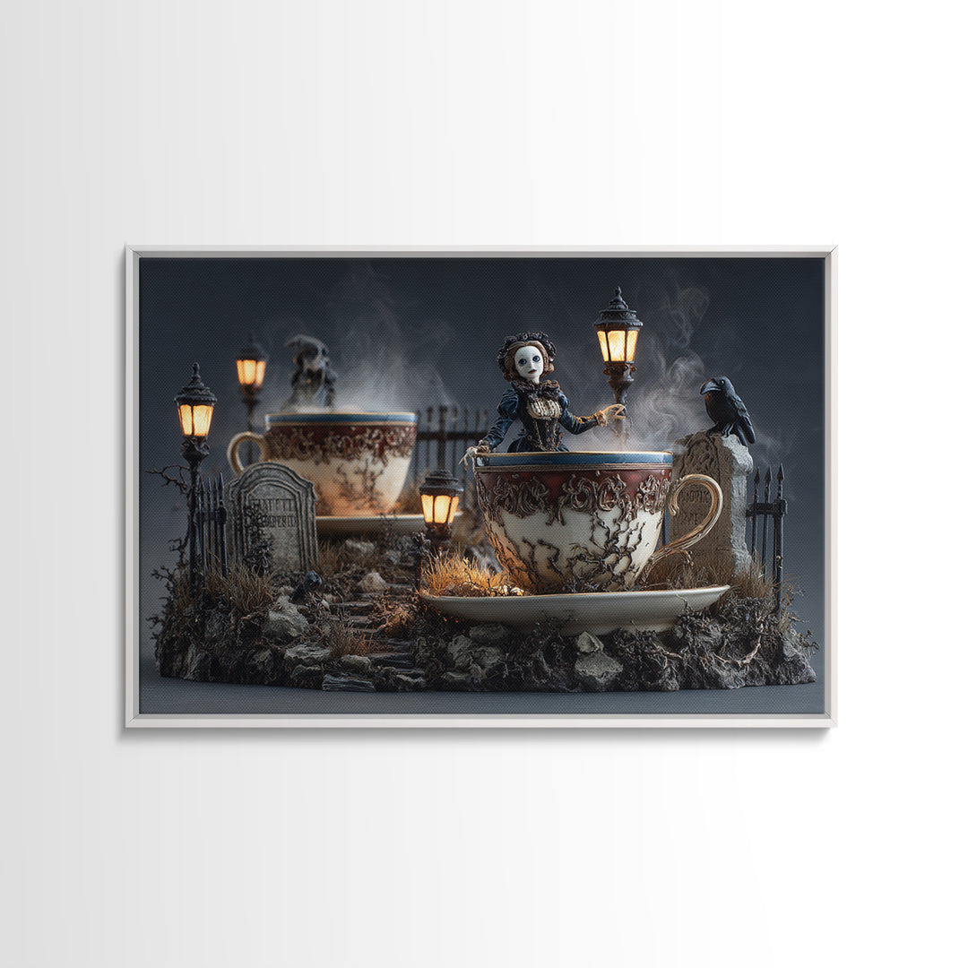 Tiny Ghosts In Teacups, Landscape Wall Art, Dark Halloween Decor, Canvas Print, Halloween Wall Decor, Gothic Home Decor