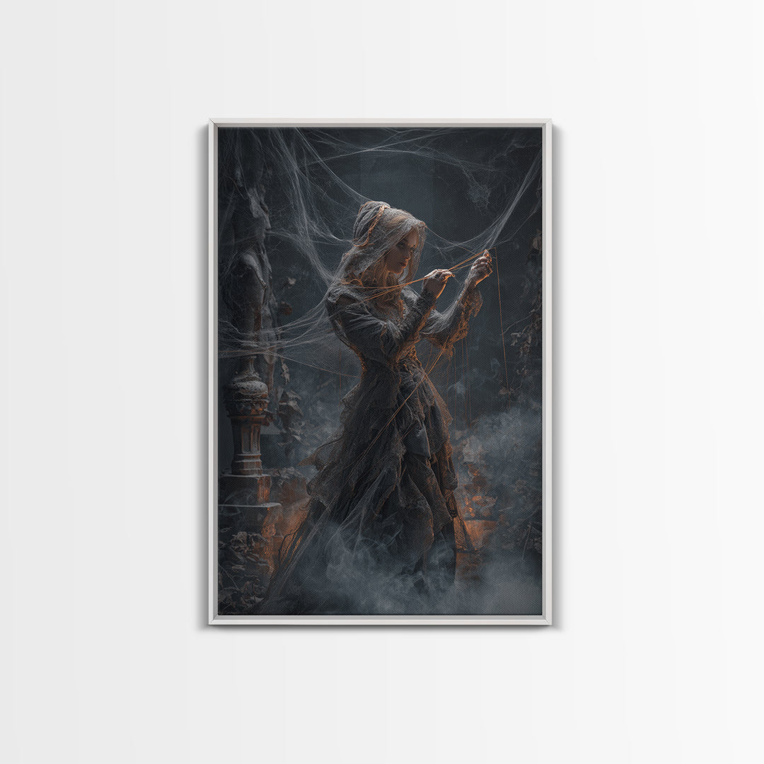 The Spider Sewing Circle, Vertical Wall Art, Dark Halloween Decor, Canvas Print, Halloween Wall Decor, Gothic Home Decor