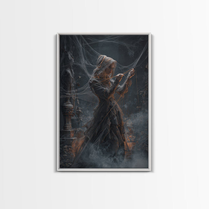 The Spider Sewing Circle, Vertical Wall Art, Dark Halloween Decor, Canvas Print, Halloween Wall Decor, Gothic Home Decor