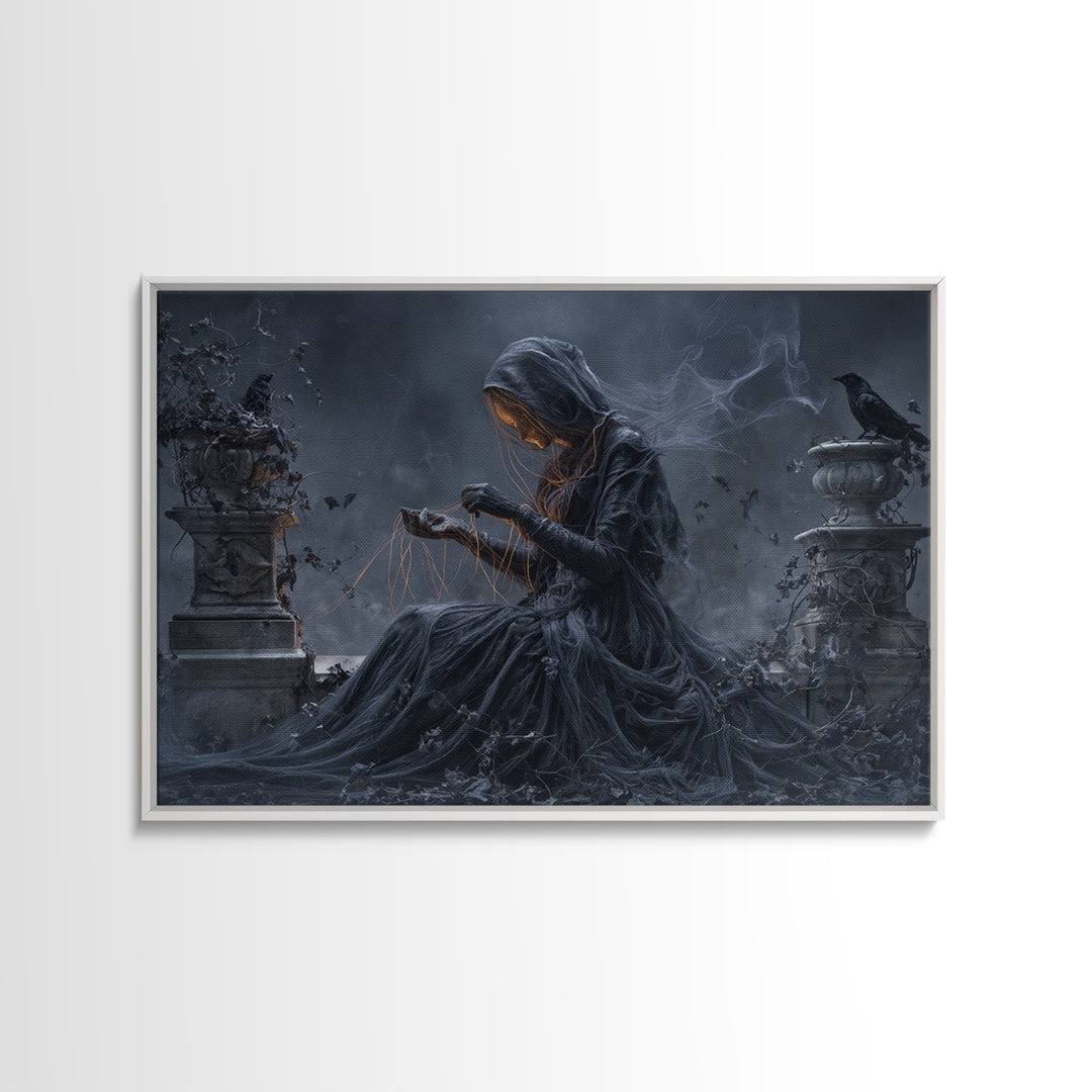 The Spider Sewing Circle, Landscape Wall Art, Dark Halloween Decor, Canvas Print, Halloween Wall Decor, Gothic Home Decor