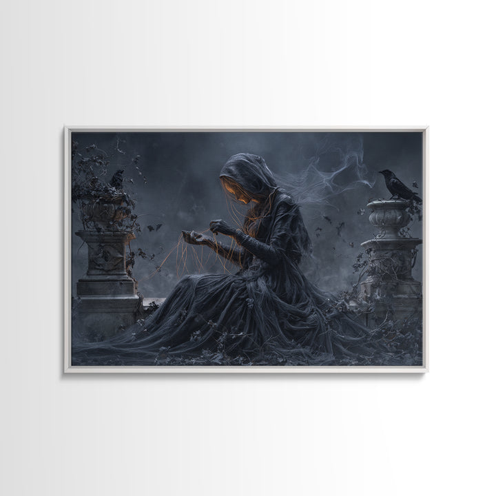 The Spider Sewing Circle, Landscape Wall Art, Dark Halloween Decor, Canvas Print, Halloween Wall Decor, Gothic Home Decor