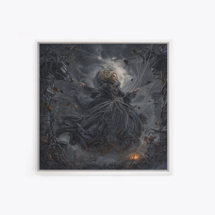 The Spider Sewing Circle, Square Wall Art, Macabre Wall Art, Framed Canvas Print, Halloween Wall Decor, Gothic Home Decor, Halloween Decor