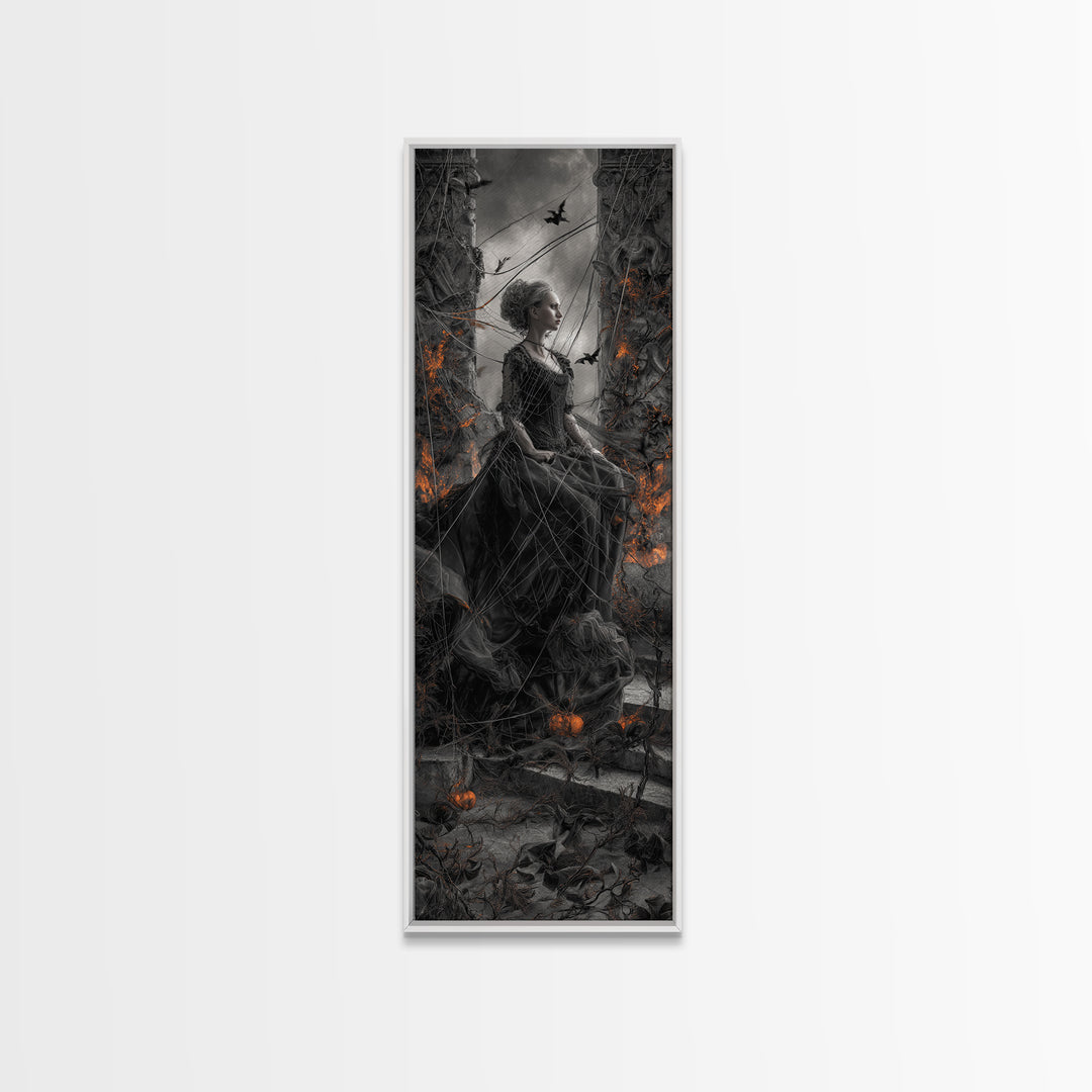 The Spider Sewing Circle, Tall Narrow Wall Art, Spooky Home Decor, Canvas Print, Halloween Wall Decor, Gothic Home Decor, Spooky Wall Decor