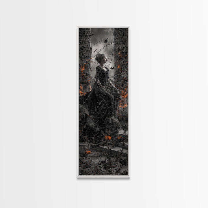 The Spider Sewing Circle, Tall Narrow Wall Art, Spooky Home Decor, Canvas Print, Halloween Wall Decor, Gothic Home Decor, Spooky Wall Decor