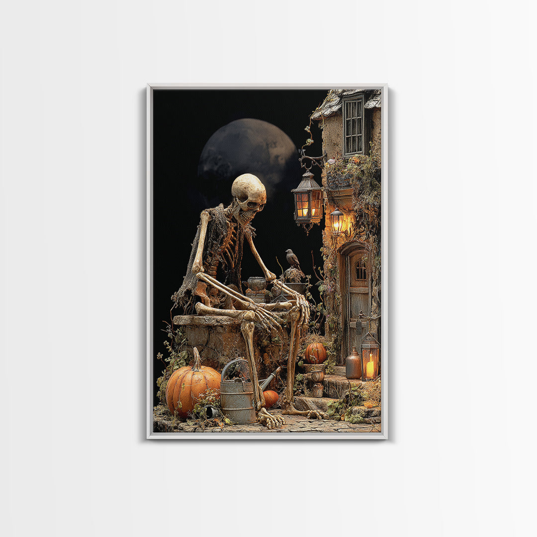 The Skeleton Gardeners, Vertical Wall Art, Spooky Home Decor, Canvas Print, Halloween Wall Decor, Gothic Home Decor, Statement Wall Art