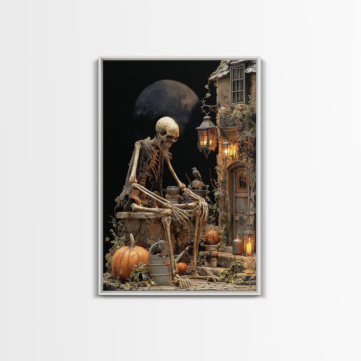 The Skeleton Gardeners, Vertical Wall Art, Spooky Home Decor, Canvas Print, Halloween Wall Decor, Gothic Home Decor, Statement Wall Art