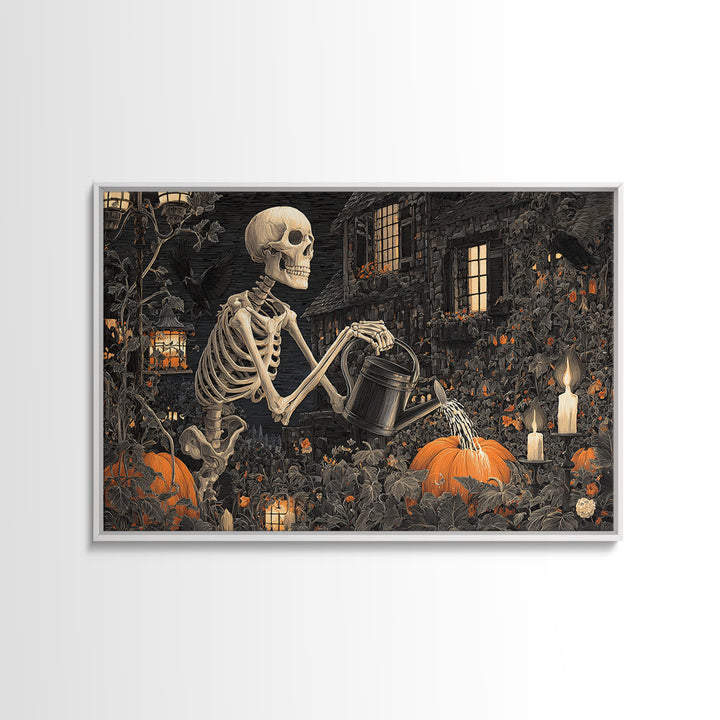 The Skeleton Gardeners, Landscape Wall Art, Gothic Horror Wall Art, Framed Canvas Print, Halloween Wall Decor, Gothic Home Decor
