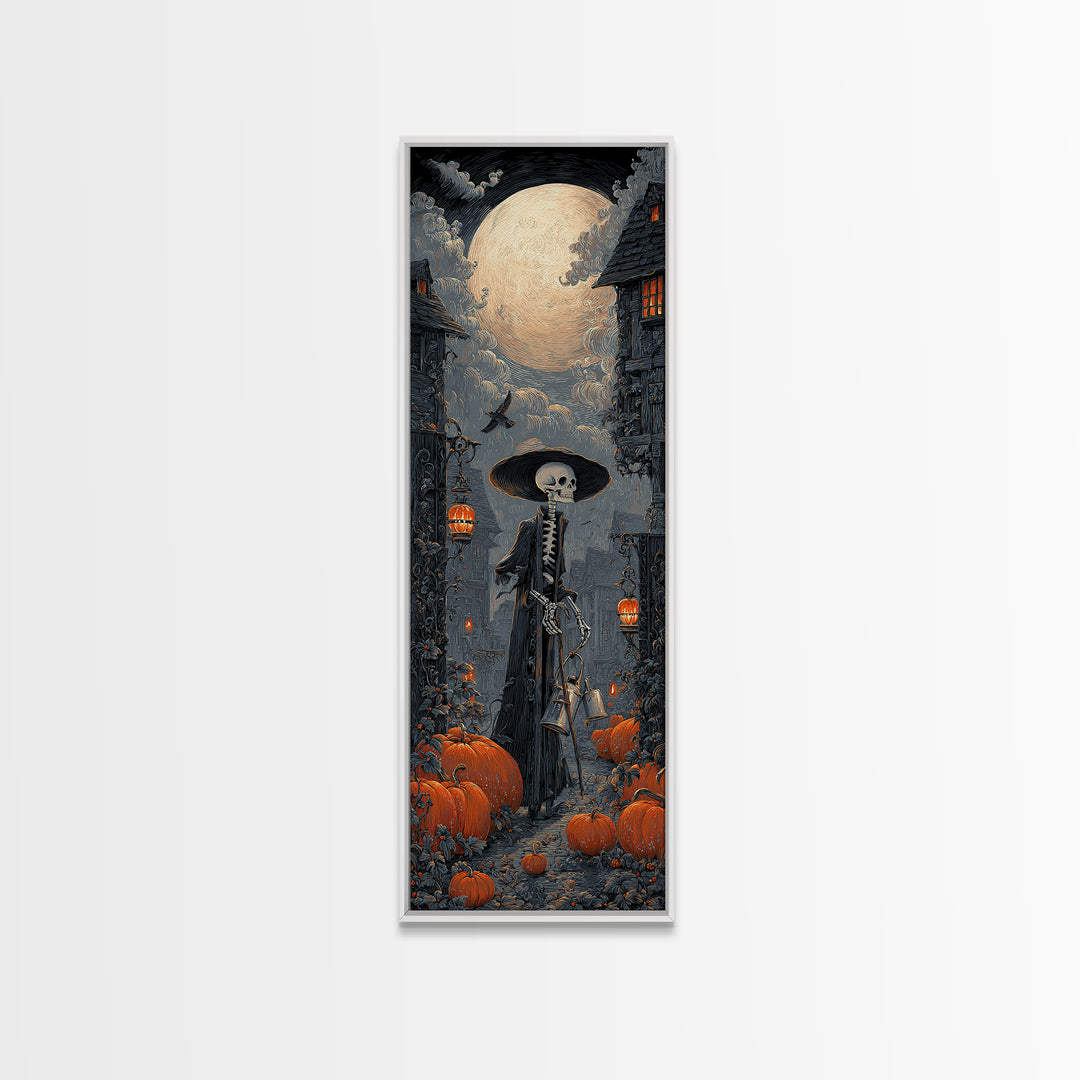 The Skeleton Gardeners, Tall Narrow Wall Art, Haunted Gothic Art, Framed Canvas Print, Halloween Wall Decor, Gothic Home Decor