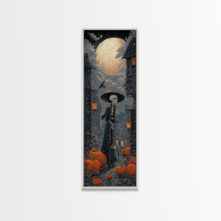 The Skeleton Gardeners, Tall Narrow Wall Art, Haunted Gothic Art, Framed Canvas Print, Halloween Wall Decor, Gothic Home Decor