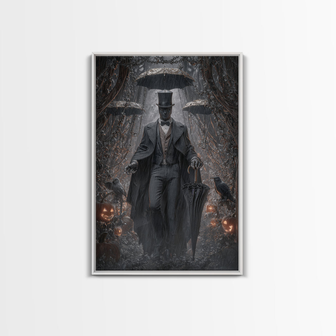 The Bat Umbrella Salesman, Vertical Wall Art, Dark Halloween Decor, Canvas Print, Halloween Wall Decor, Gothic Home Decor