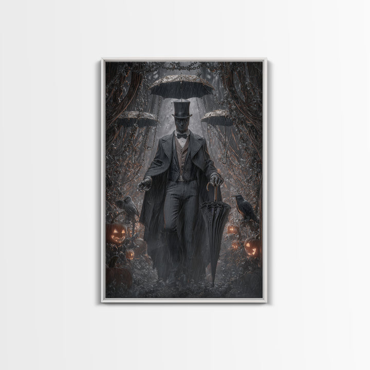 The Bat Umbrella Salesman, Vertical Wall Art, Dark Halloween Decor, Canvas Print, Halloween Wall Decor, Gothic Home Decor