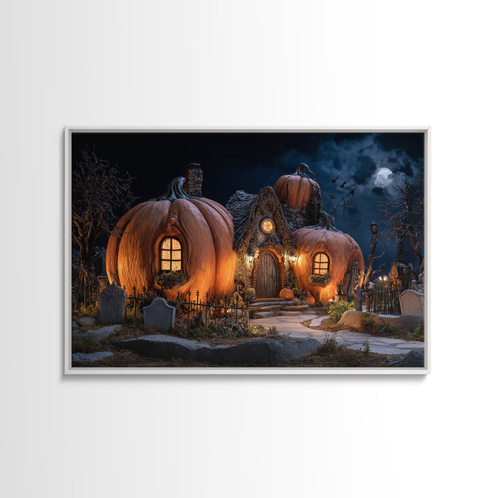 The Pumpkin-House Neighborhood, Landscape Wall Art, Dark Halloween Decor, Canvas Print, Halloween Wall Decor, Gothic Home Decor