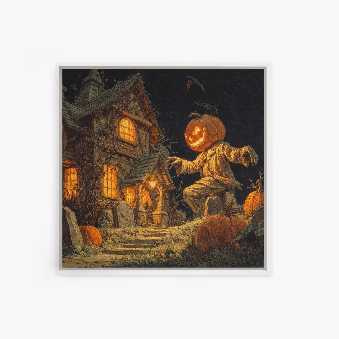 The Pumpkin-House Neighborhood, Square Wall Art, Dark Fantasy Wall Art, Canvas Print, Halloween Wall Decor, Gothic Home Decor