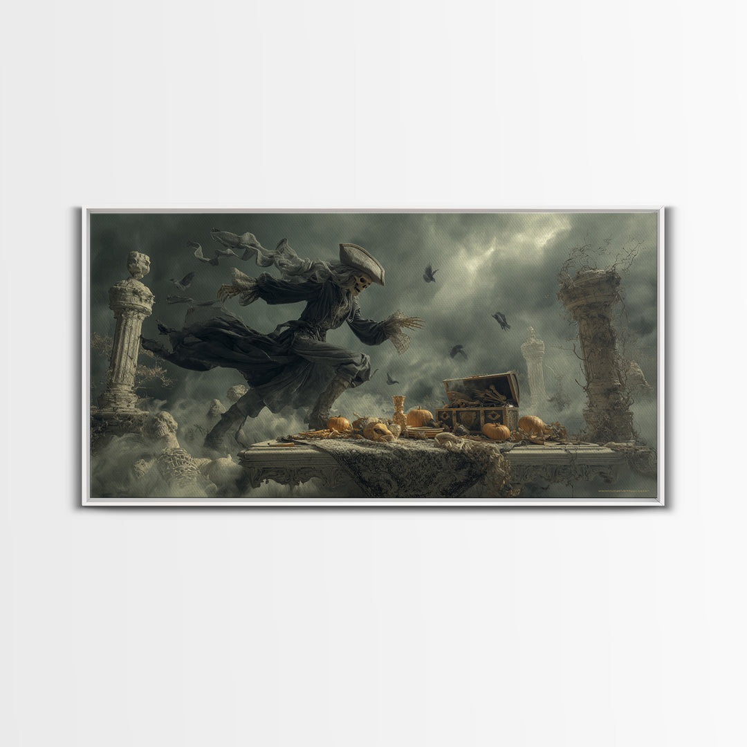 The Ghost Pirate Picnic, Wide Panoramic Art, Haunted Gothic Art, Framed Canvas Print, Halloween Wall Decor, Gothic Home Decor