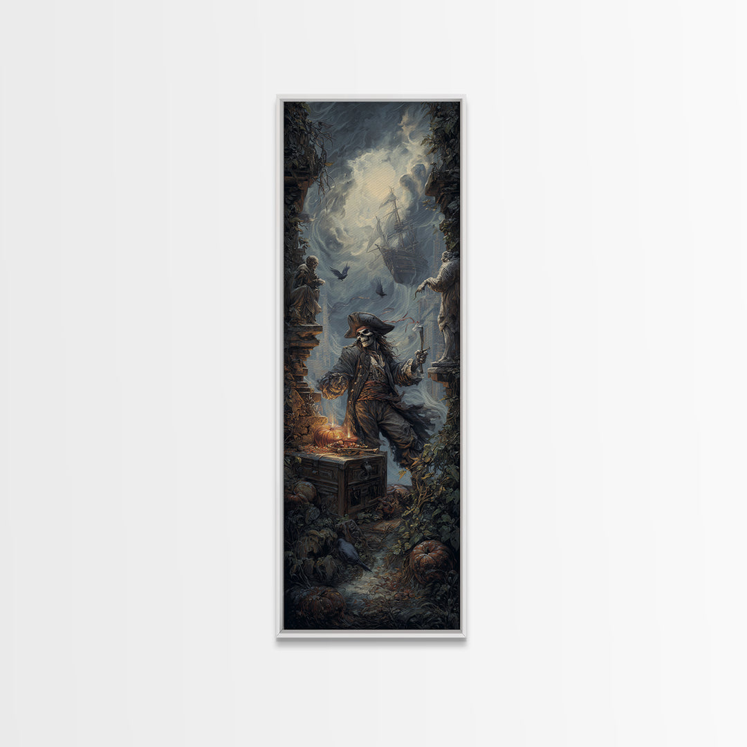 The Ghost Pirate Picnic, Tall Narrow Wall Art, Dark Fantasy Wall Art, Canvas Print, Halloween Wall Decor, Gothic Home Decor