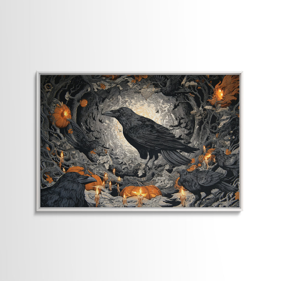 The Raven Post Office, Landscape Wall Art, Macabre Wall Art, Framed Canvas Print, Halloween Wall Decor, Gothic Home Decor