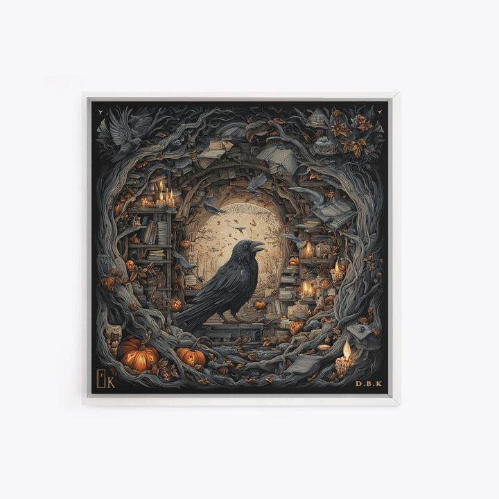 The Raven Post Office, Square Wall Art, Haunted Gothic Art, Framed Canvas Print, Halloween Wall Decor, Gothic Home Decor, Statement Wall Art
