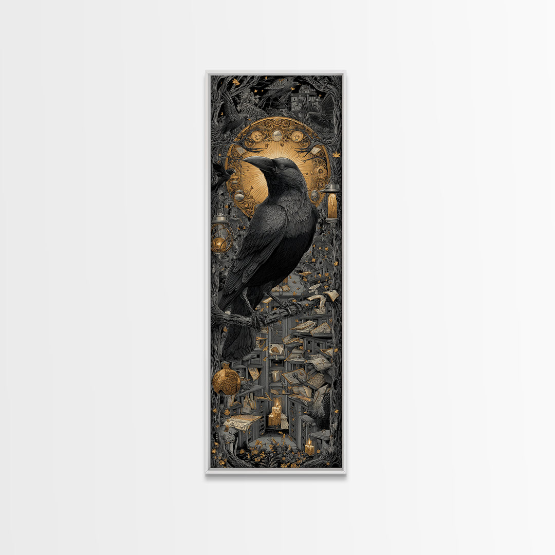 The Raven Post Office, Tall Narrow Wall Art, Gothic Horror Wall Art, Framed Canvas Print, Halloween Wall Decor, Gothic Home Decor