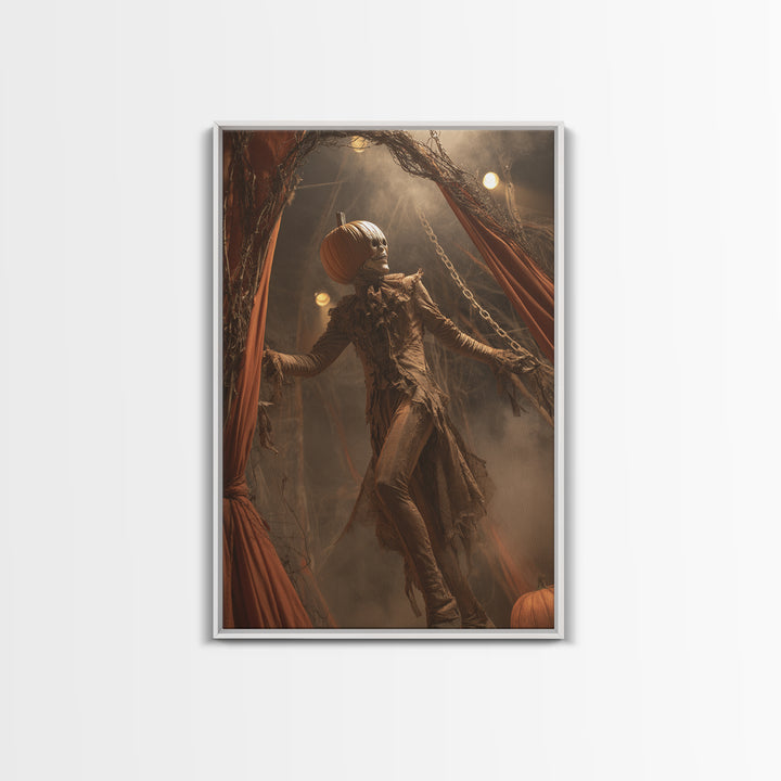 The Jack-O'-Lantern Circus, Vertical Wall Art, Gothic Horror Wall Art, Framed Canvas Print, Halloween Wall Decor, Gothic Home Decor