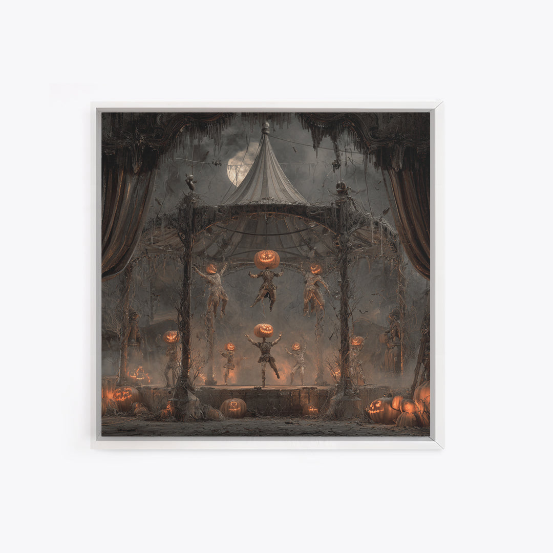 The Jack-O'-Lantern Circus, Square Wall Art, Haunted Gothic Art, Framed Canvas Print, Halloween Wall Decor, Gothic Home Decor
