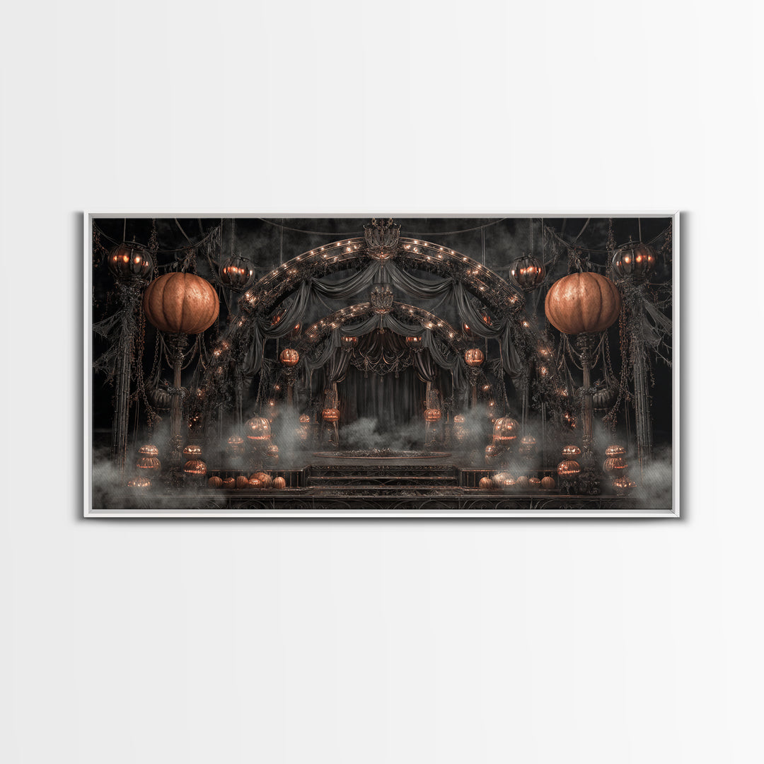 The Jack-O'-Lantern Circus, Wide Panoramic Art, Spooky Home Decor, Canvas Print, Halloween Wall Decor, Gothic Home Decor, Macabre Wall Art